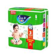 Fine Baby Diapers Medium Size 3, (4-9 Kg), 26 Diapers