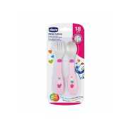 PINK Chicco Metal Cutlery +18M  Pink
