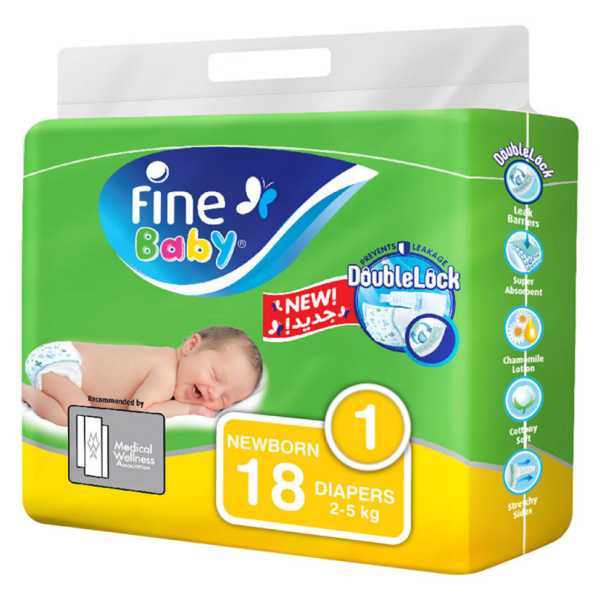 Fine Baby Diapers New Born 1, (2-5Kg), 18 Diaper