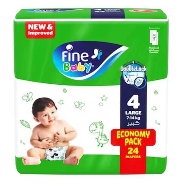 Fine Baby Diapers Large Size 4, (7-14 Kg), 24 Diaper