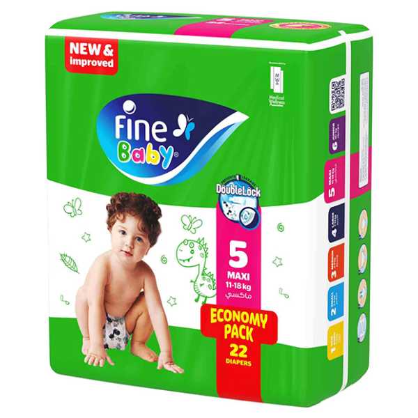 Fine Baby Diapers X-Large Size 5, (11-18 Kg), 22 Diapers