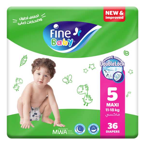 Fine Baby Diapers X-Large Size 5, (11-18 Kg), 36 Diapers