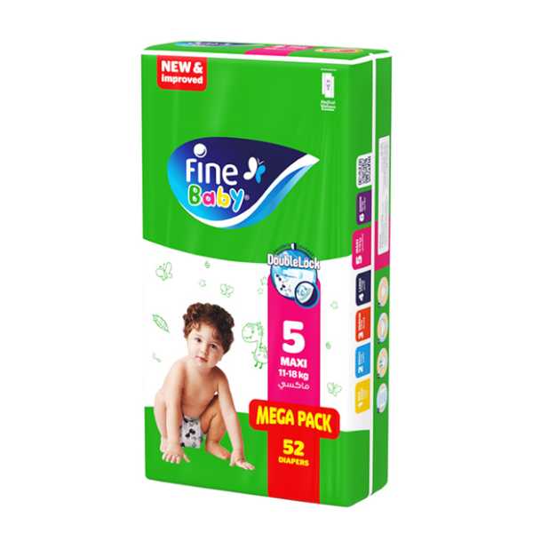 Fine Baby Diapers X-Large Size 5, (11-18 Kg), 52 Diapers