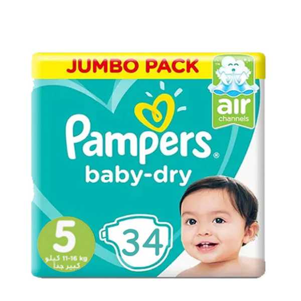 Pampers Baby-Dry Diapers, Size 5 (11-16 kg), 34 Diapers