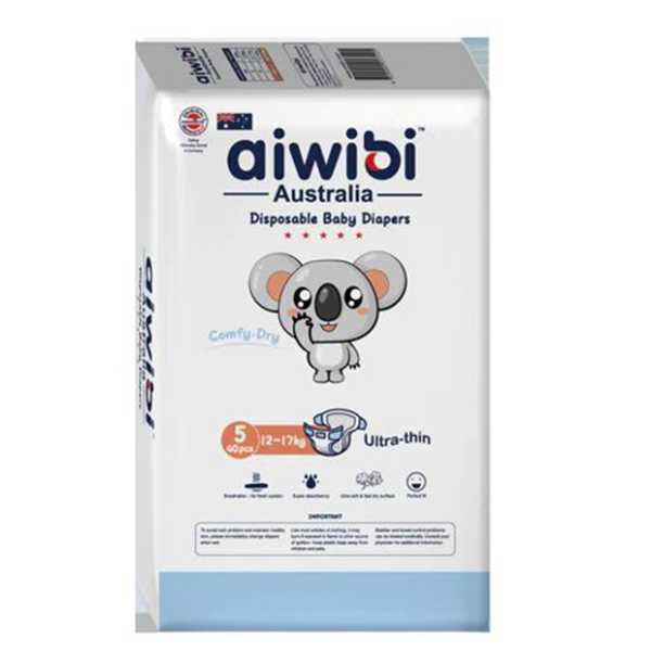 Aiwibi Baby Diapers Size (5) 12-17 Kgs 40 Diapers