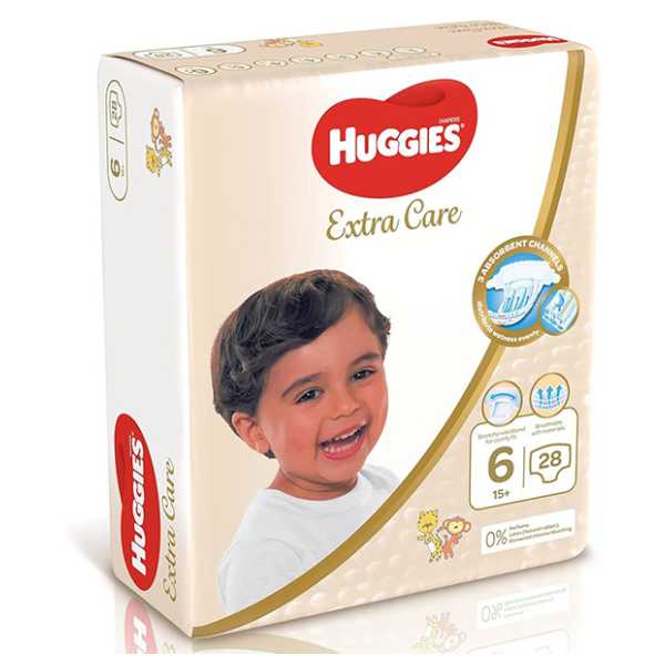 Huggies Extra Care Diapers Size (6) 15+ Kgs 28 Diapers