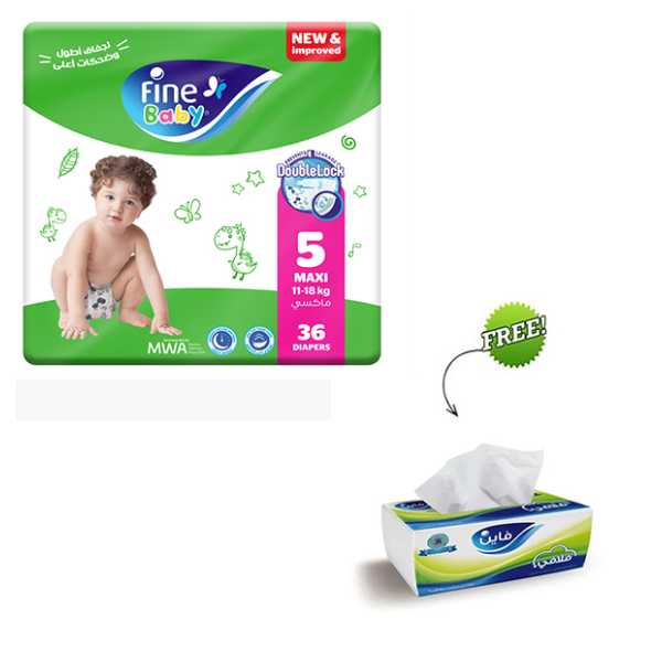 Fine Baby Diapers X-Large Size 5, (11-18 Kg), 36 Diapers