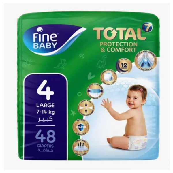 Fine Baby Diapers Large Size 4, (7-14 Kg), 60 Diapers