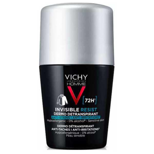 Vichy Deodorant 72H Invisible Resist Sensitive Skin Roll On 50Ml For Men