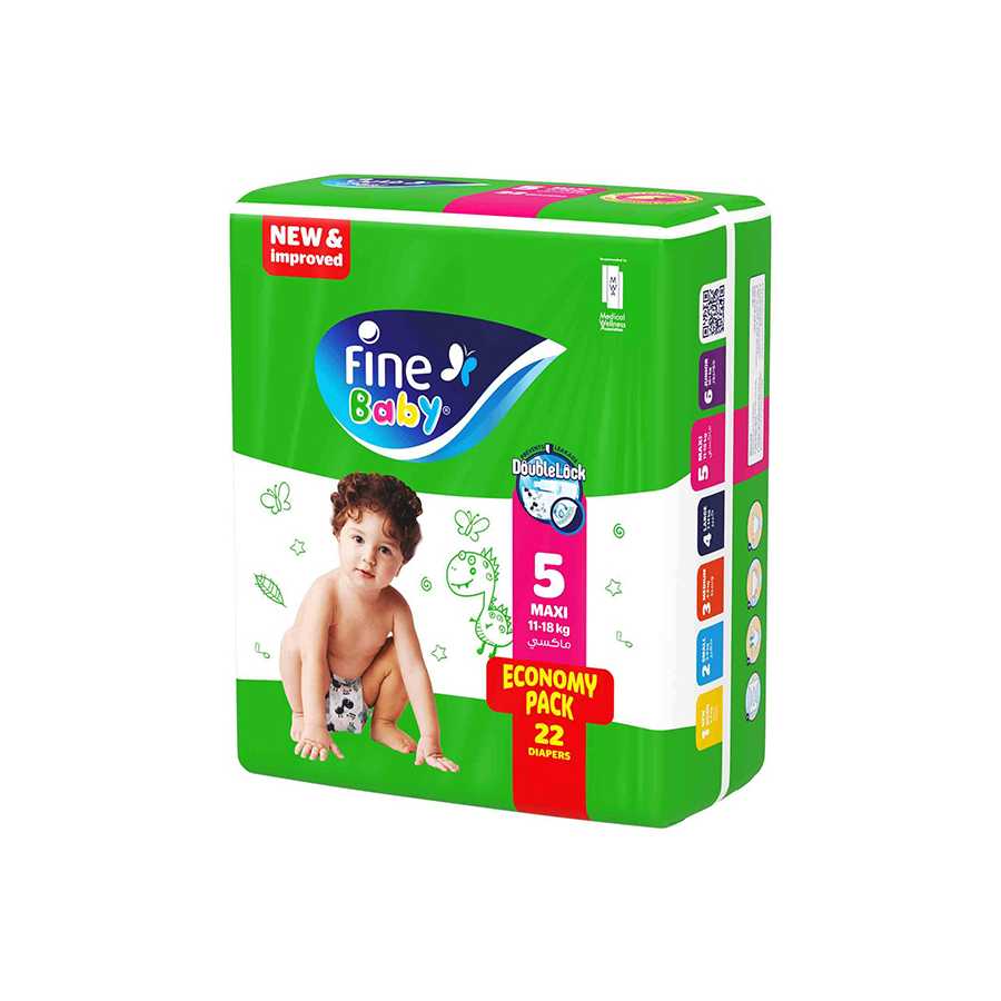 Fine Baby Diapers X-Large Size 5, (11-18 Kg), 22 Diapers