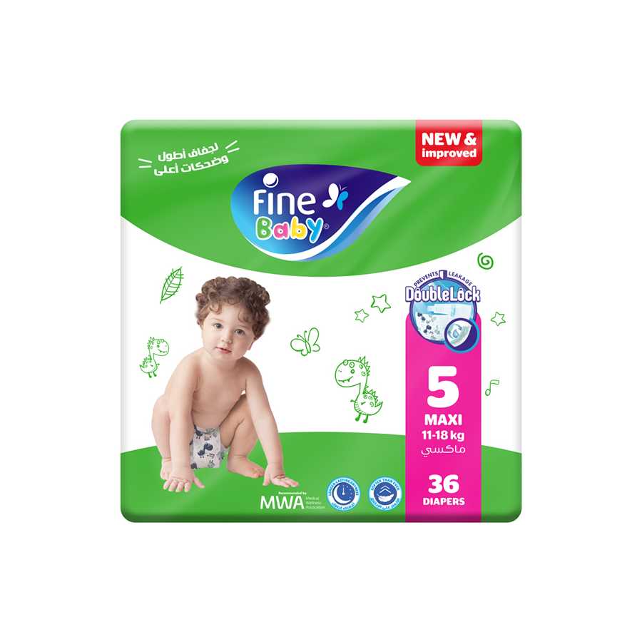 Fine Baby Diapers X-Large Size 5, (11-18 Kg), 36 Diapers