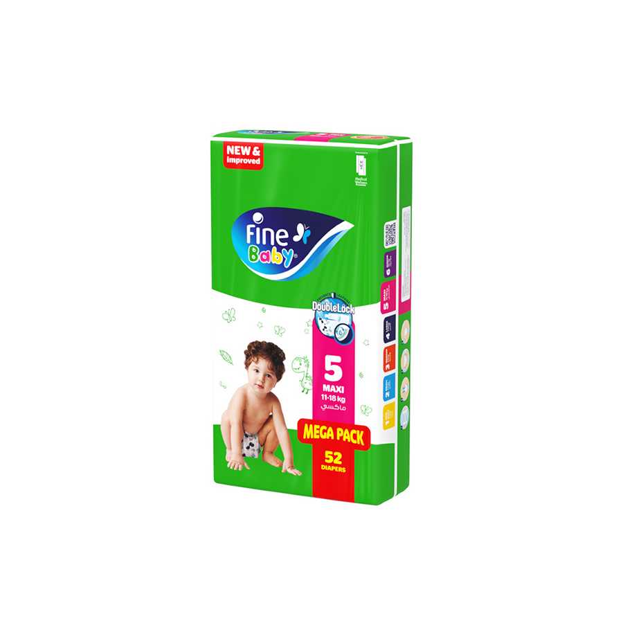 Fine Baby Diapers X-Large Size 5, (11-18 Kg), 52 Diapers