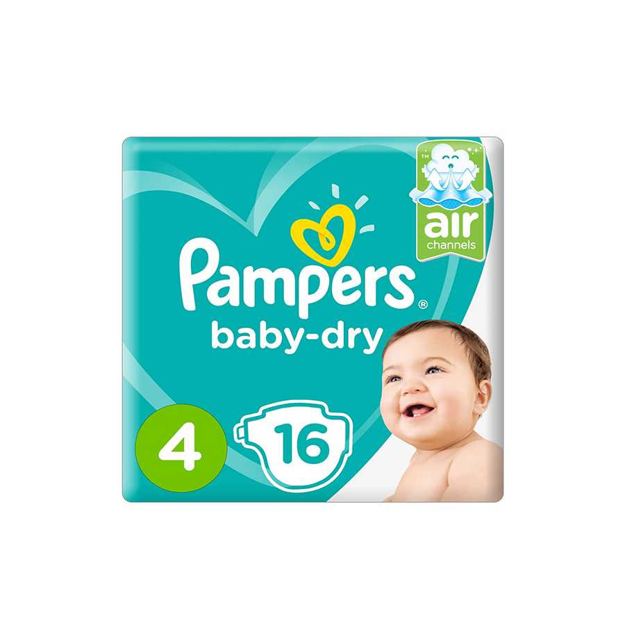 Pampers Baby-Dry Diapers, Size 4, Maxi, 9-14kg, 16 Diapers