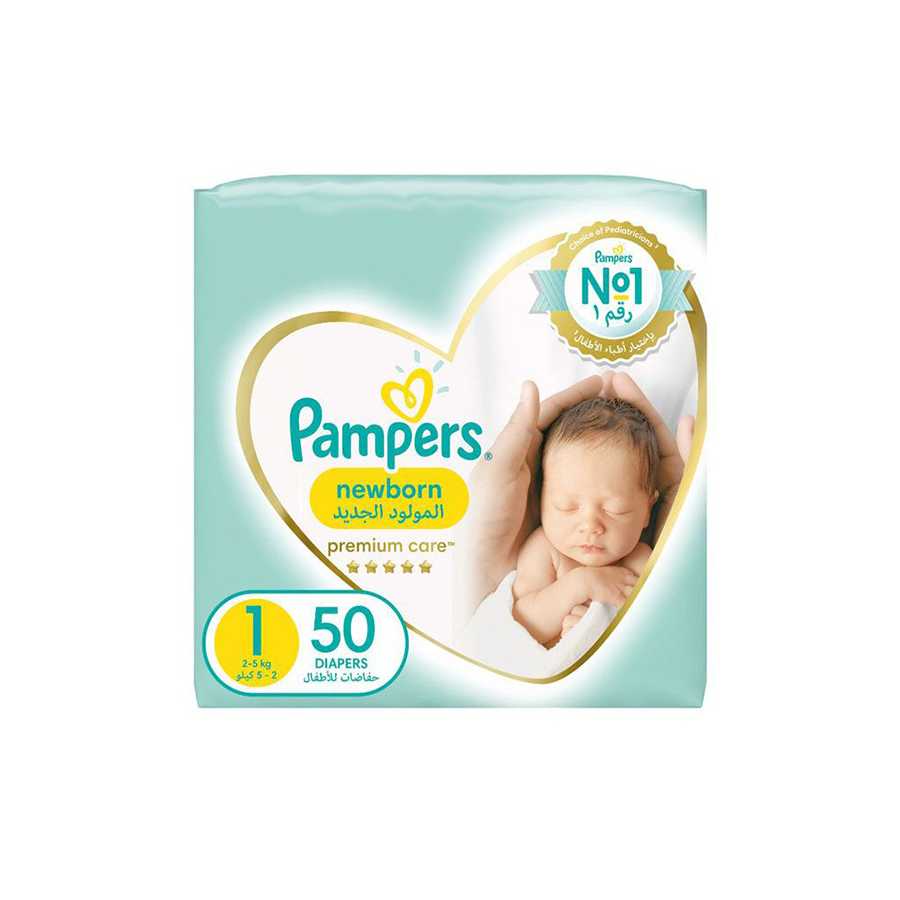 Pampers Premium Care Size 1 Newborn (2-5 Kg) , (50) Diapers