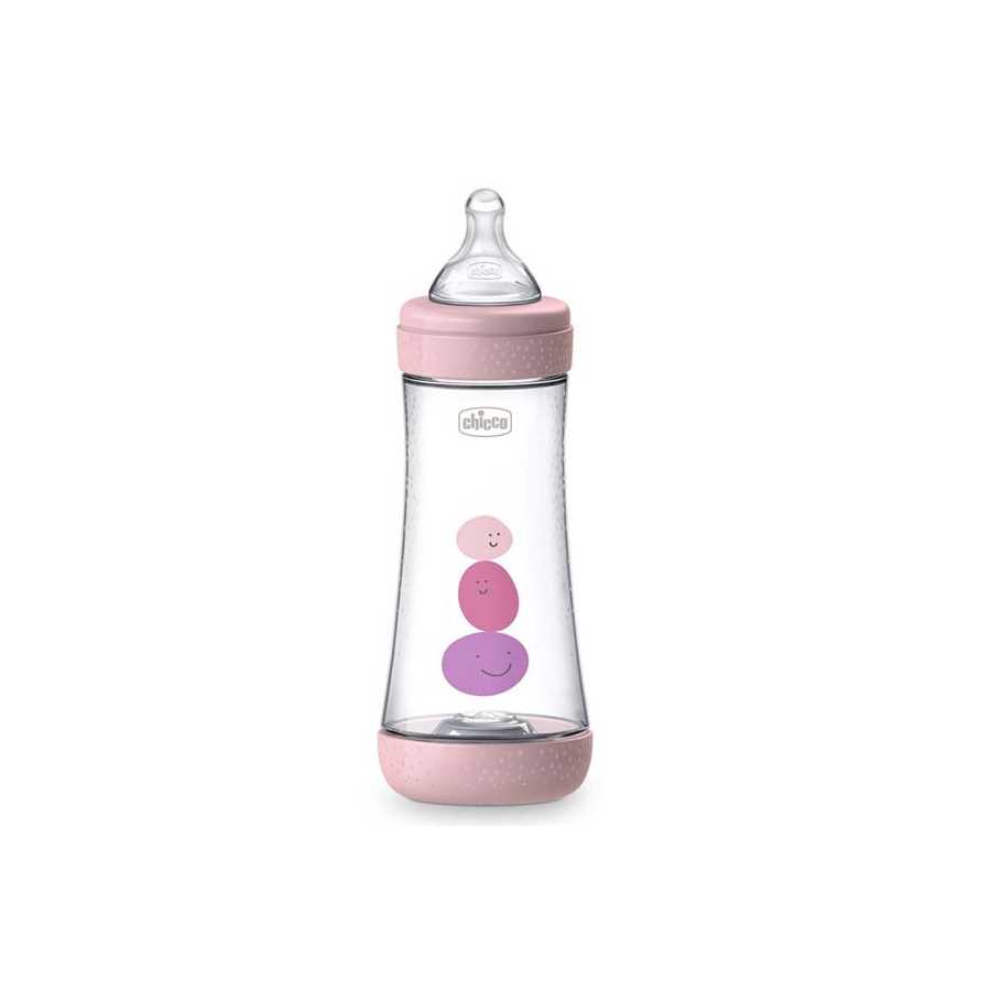 Chicco Perfect 5 Fast-Flow Bottle (Pink) 4M+, 330Ml
