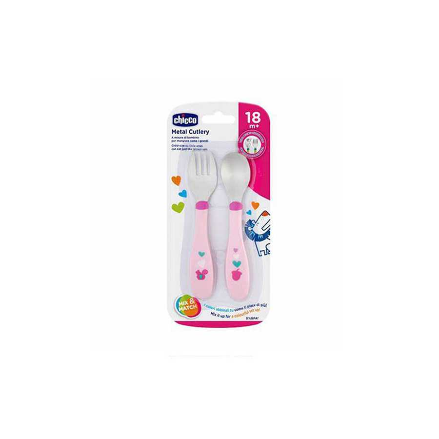 PINK Chicco Metal Cutlery +18M  Pink