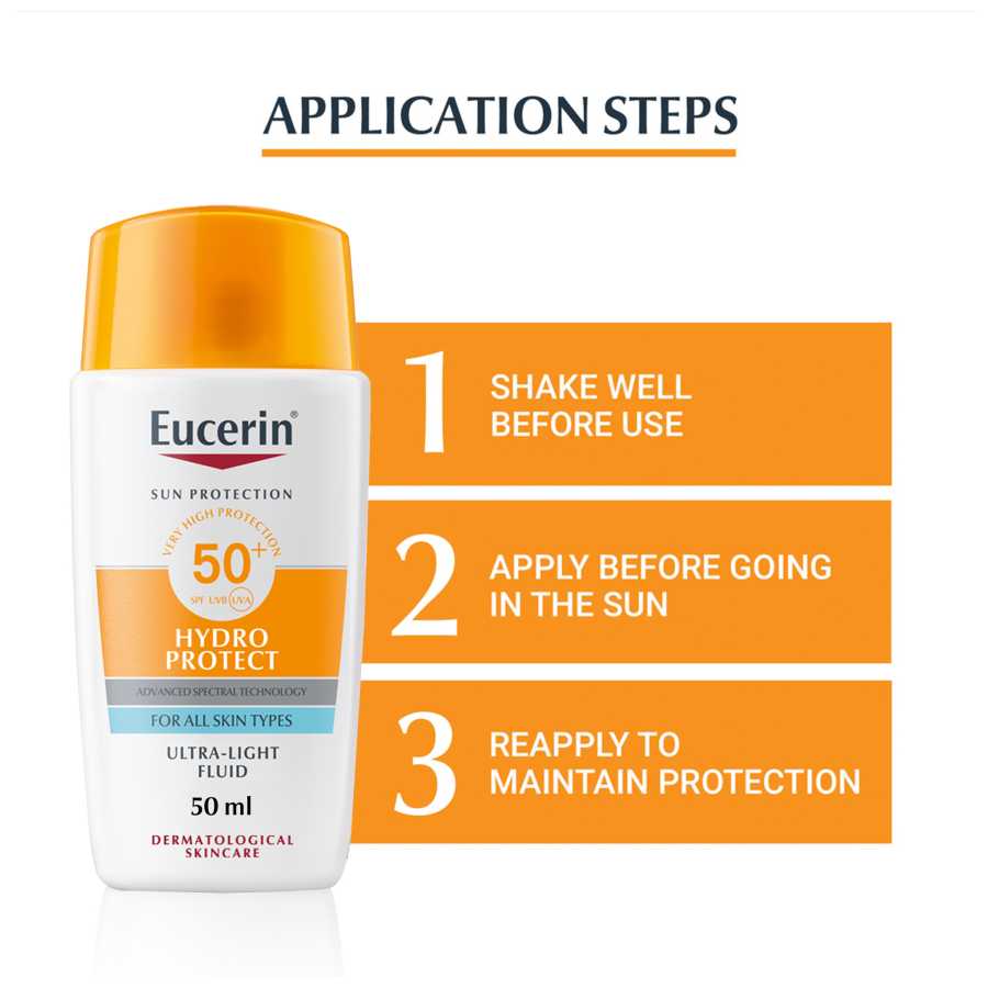 Eucerin Hydro Protect Ultra Light Sun Fluid Spf50+, 50Ml how to use